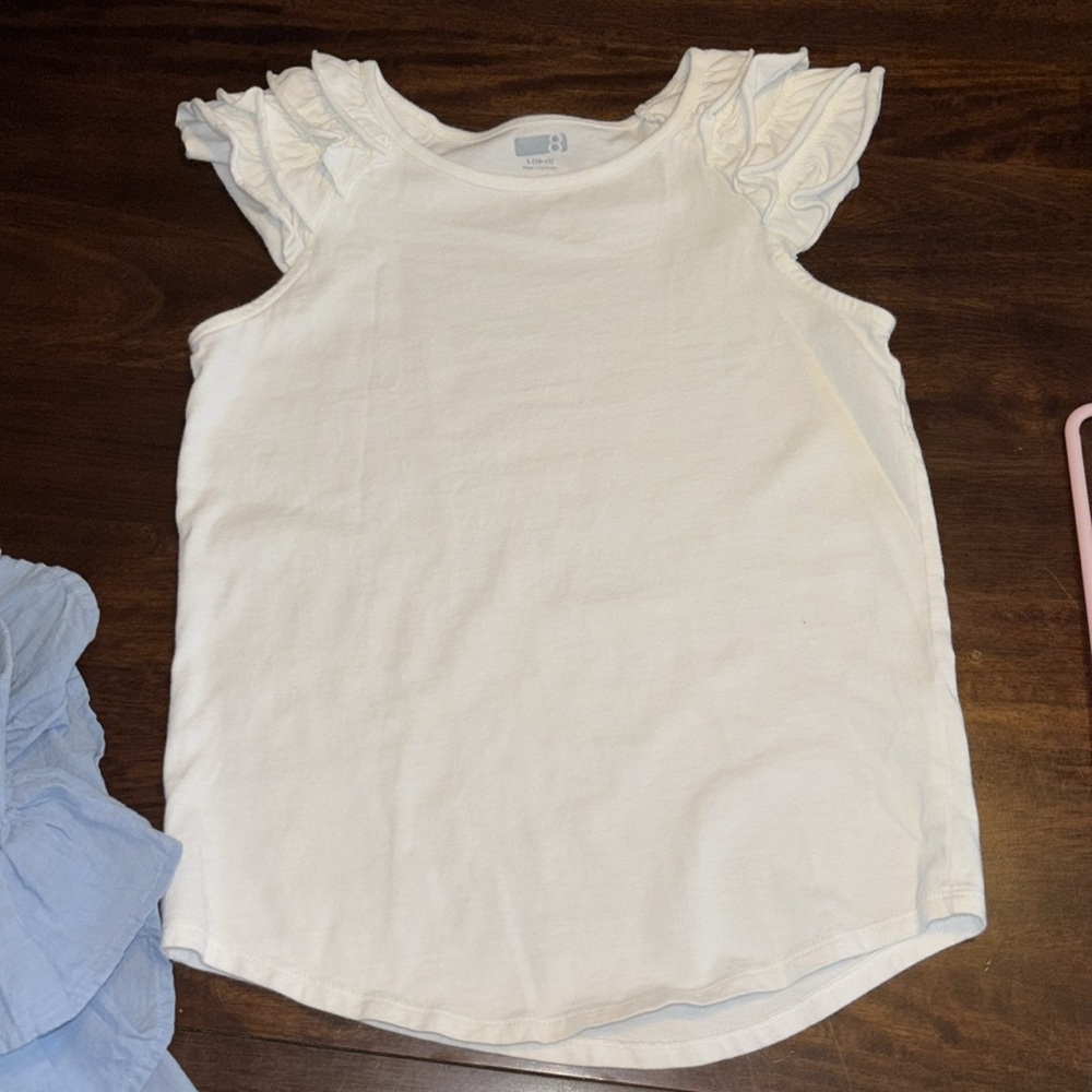 Gymboree Crazy 8 white top w ruffles & Lt blue ruffle skirt size 10/12 - Picture 4 of 7
